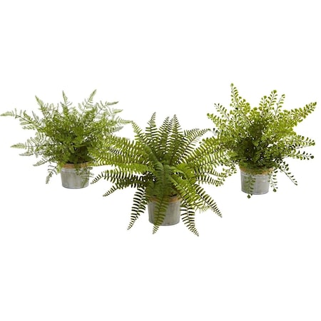 Nearly Natural 14 in. Assorted Ferns with Planter Artificial Plant - Set of 3, 3PK 4222-S3